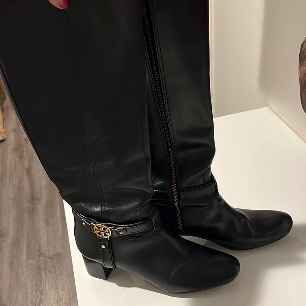 Tory Burch Black Leather Knee-High Boots